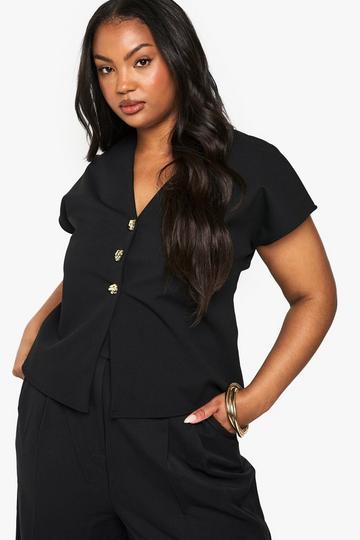 Plus Gold Button Structured Waistcoat black