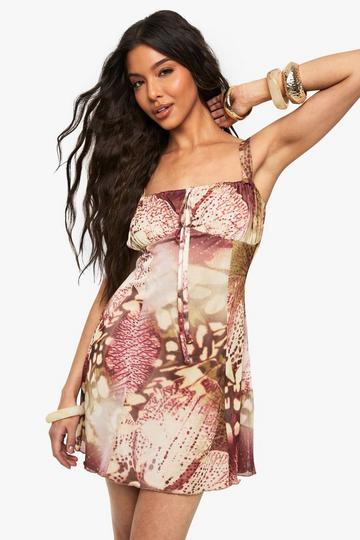 Printed Ruched Bust Mini Dress brown