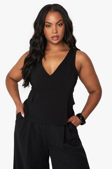 PLUS PLUNGE TAILORED TOP black
