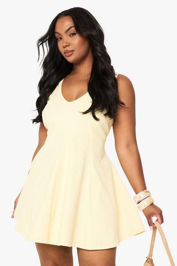 Plus Panelled Structured Skater Dress lemon
