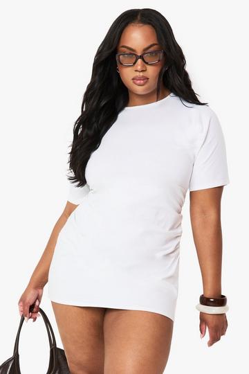 Plus Cotton Rouched T-shirt Dress white