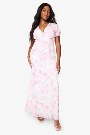 Plus floral mesh midaxi dress pink