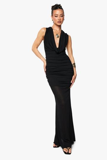 Tall Cowl Ruched Sleeveless Maxi Dress black