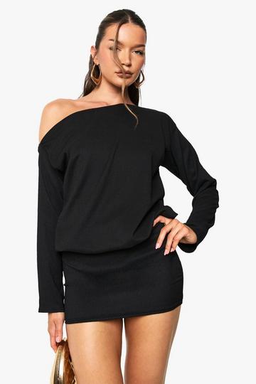 Off the Shoulder Long Sleeve Bodycon Mini Dress black