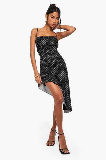 Polka Dot Mesh Asymmetric Hen Mini Dress black