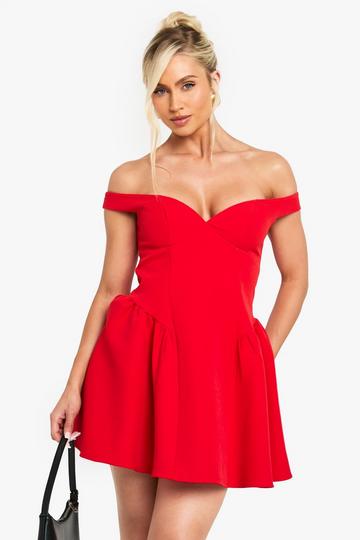 Bardot Structured Volume Skater Mini Dress red
