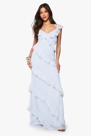 Chiffon Ruffle Strappy Maxi Dress powder blue