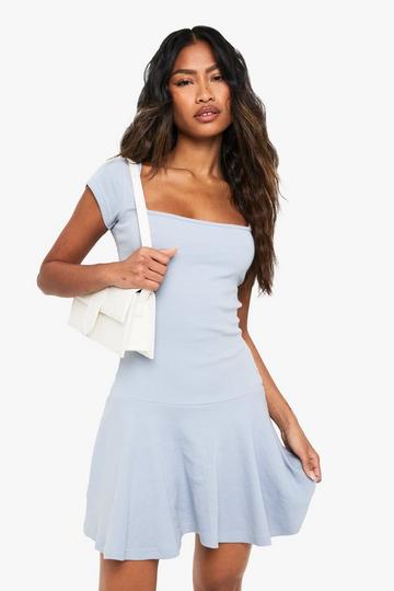 Mini Jurk Met Vierkante Hals En Kapmouwen powder blue