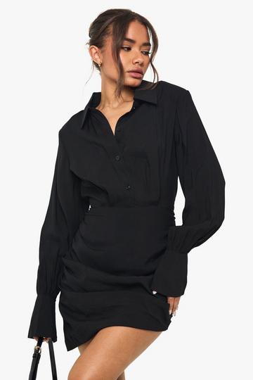 Ruched Detail Shirt Dress black