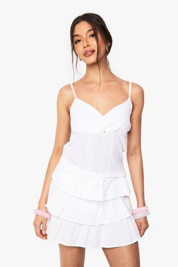 broderie wrap front rose detail cami top white