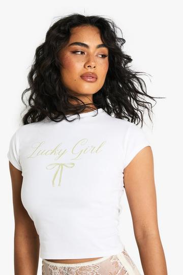 Lucky Girl Bow Print Baby T-Shirt white