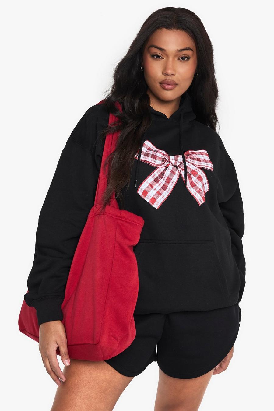 PLUS GINGHAM BOW OVERSIZED HOODIE | boohoo USA PLUS GINGHAM BOW OVERSIZED HOODIE | boohoo USA