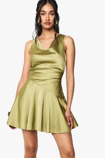 Satin Dropped Waist Mini Dress sage