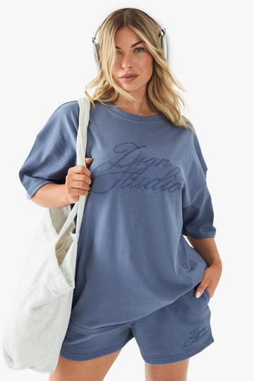 DSGN Studio Script Embroidered Crew Neck Oversized T-Shirt blue