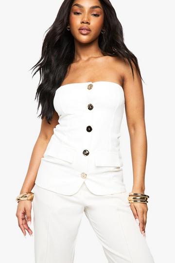 Crepe Gold Button Through Bandeau Waistcoat white