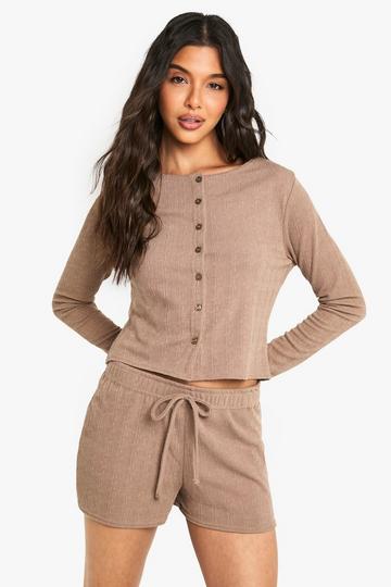 Gekreukelde Top Met Lange Mouwen En Knopen mocha