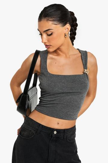Mergel Top Met Vierkante Hals En Zoom Detail charcoal