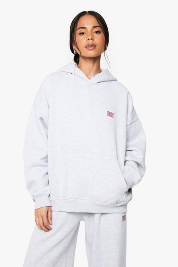 USA Flag Embroidered Wide Leg Jogger ash grey