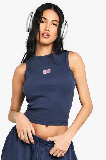 Geborduurd Geribbeld Hemdje Met USA Vlag navy