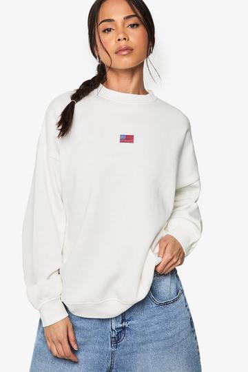 USA Flag Embroidered Oversized Sweatshirt white