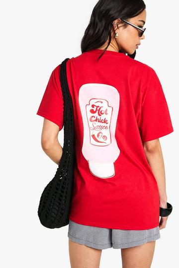 Red Hot Chick Sauce Back Print Oversized T-Shirt