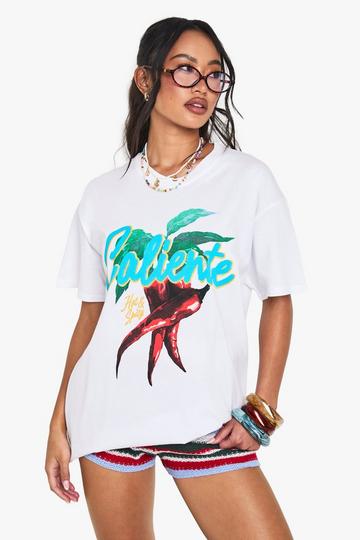 Caliente Chilli Graphic Oversized T-Shirt white