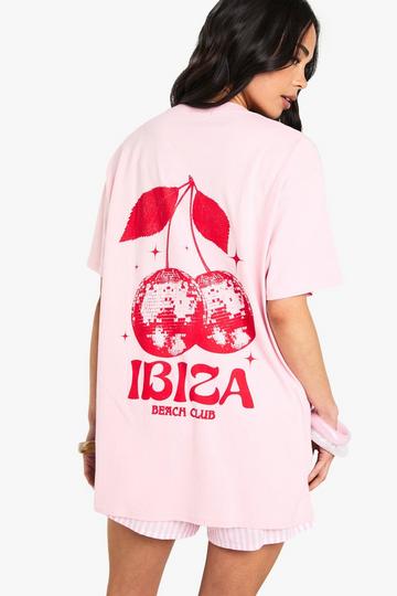 Ibiza Cherry Print Graphic Oversized T-Shirt light pink