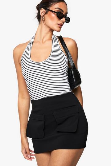 Bengaline Cargo Pocket Detail Mini Skirt black
