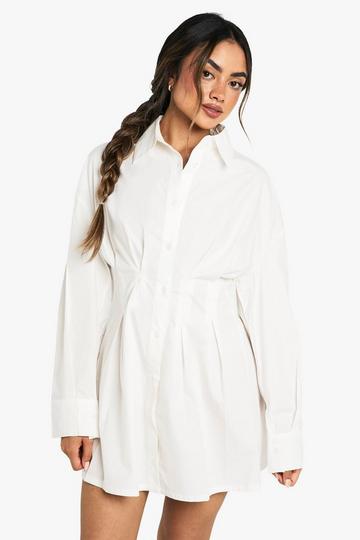 Cinched Waist Shirt Dress white