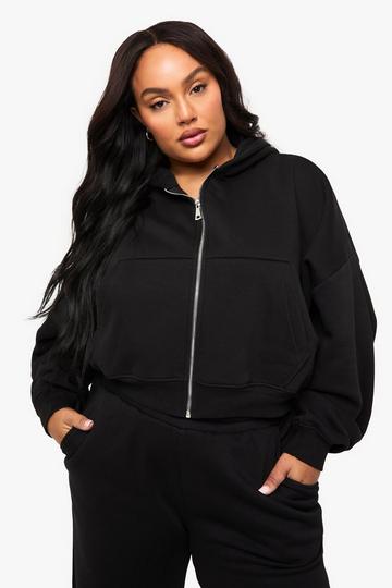 Plus Hoodie Met Rits En Ballonmouwen black