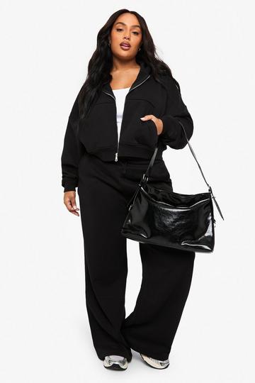 Plus Long Drawcord Wide Leg Joggers black