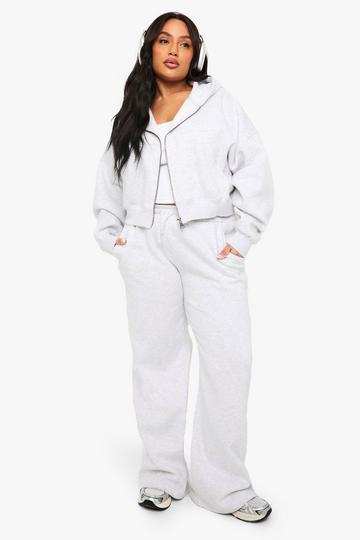 Plus Long Drawcord Wide Leg Joggers ash grey