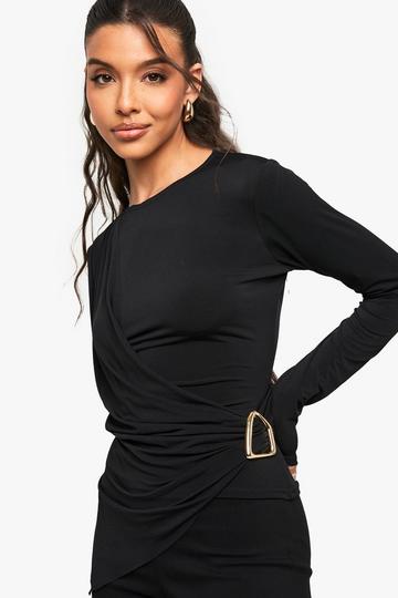 Slinky Drape Front Top With Trim Detail black