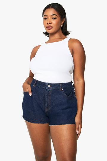 Plus Raw Hem Denim Short indigo