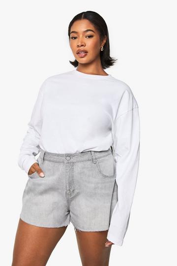 Plus Raw Hem Denim Short grey