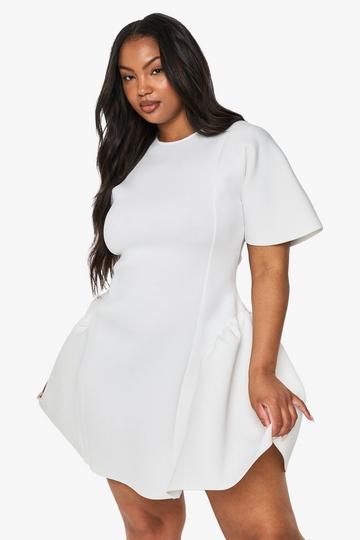 Plus structured mini skater dress white