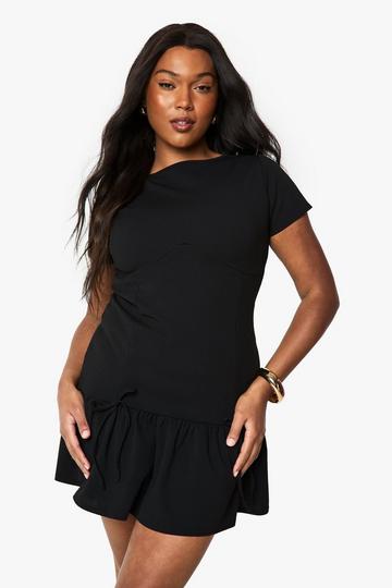 Plus frill hem mini dress black