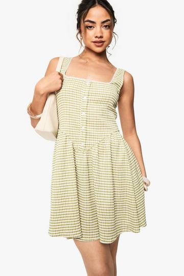 Sage Green Ginham corset detail skater dress