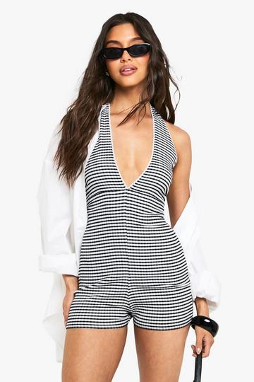 Gingham Romper Met Halter Neck black