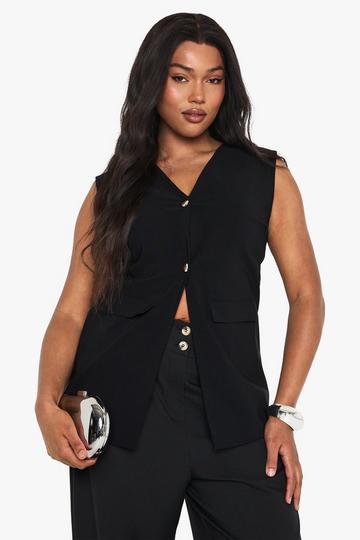 Plus gold button detail waistcoat black