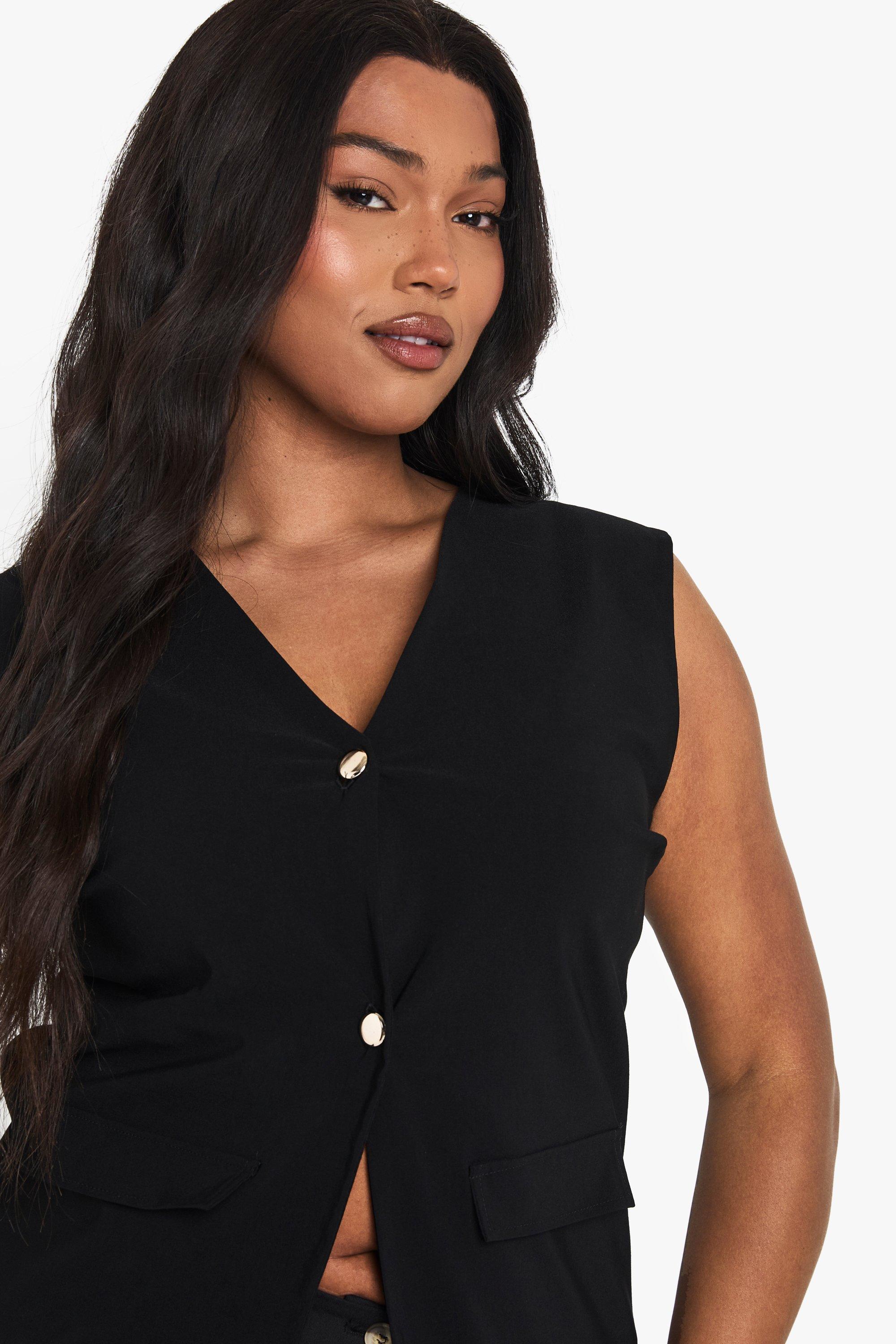 アウターその他 GOLDEN  Woman Waistcoat Grey GWP01922P00169125235 Plus gold button detail waistcoat | boohoo