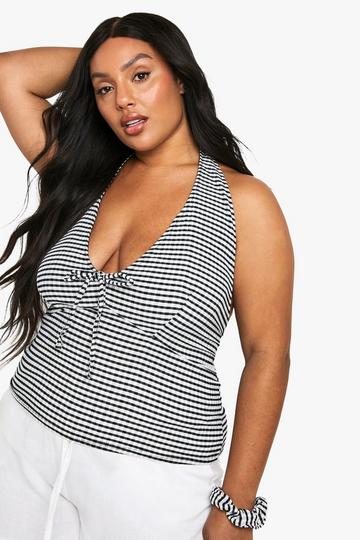 Plus Halter Gingham Top With Scrunchy black