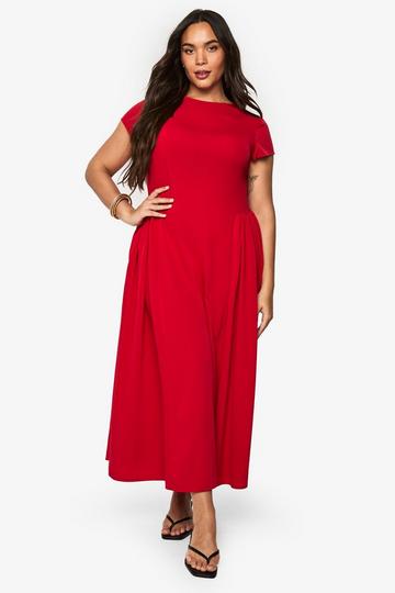 Plus Textured Volume Skirt Midaxi Dress red