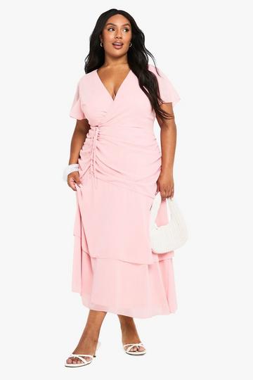 Plus chiffon rouched maxi dress powder pink