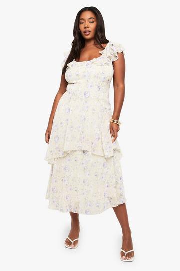 Plus floral ruffle maxi dress lemon