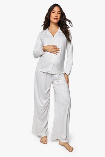 Maternity Bear Print Shirt & Trouser PJ Set pink