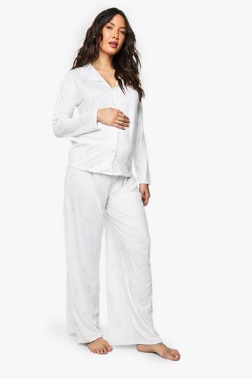 Maternity Bear Print Shirt & Trouser PJ Set blue