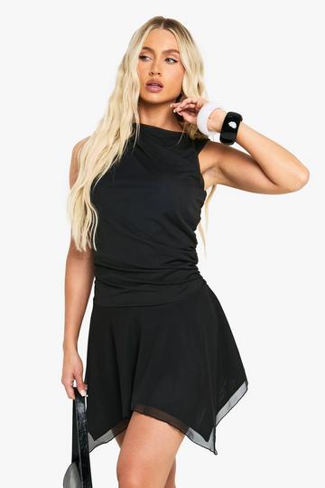 Mesh Ruched Detail Skater Mini Dress black