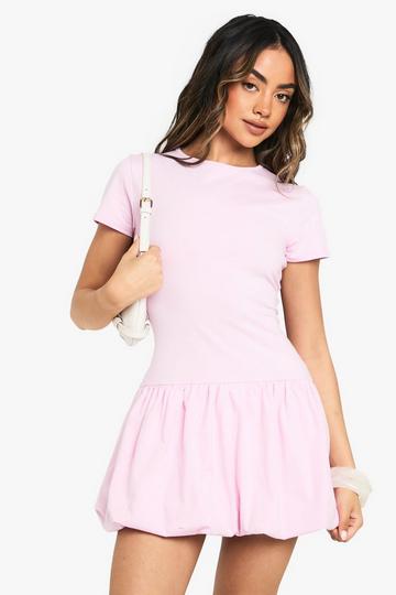 Puff Ball Hem T-shirt Dress baby pink