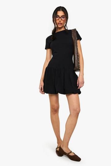 Puff Ball Hem T-shirt Dress black